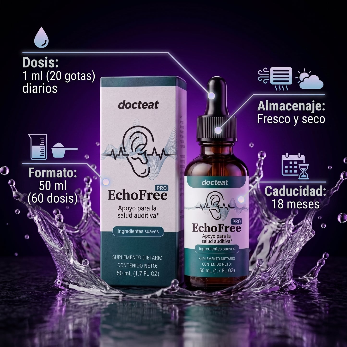 echofree, gotas para aliviar el tinnitus 50ml.