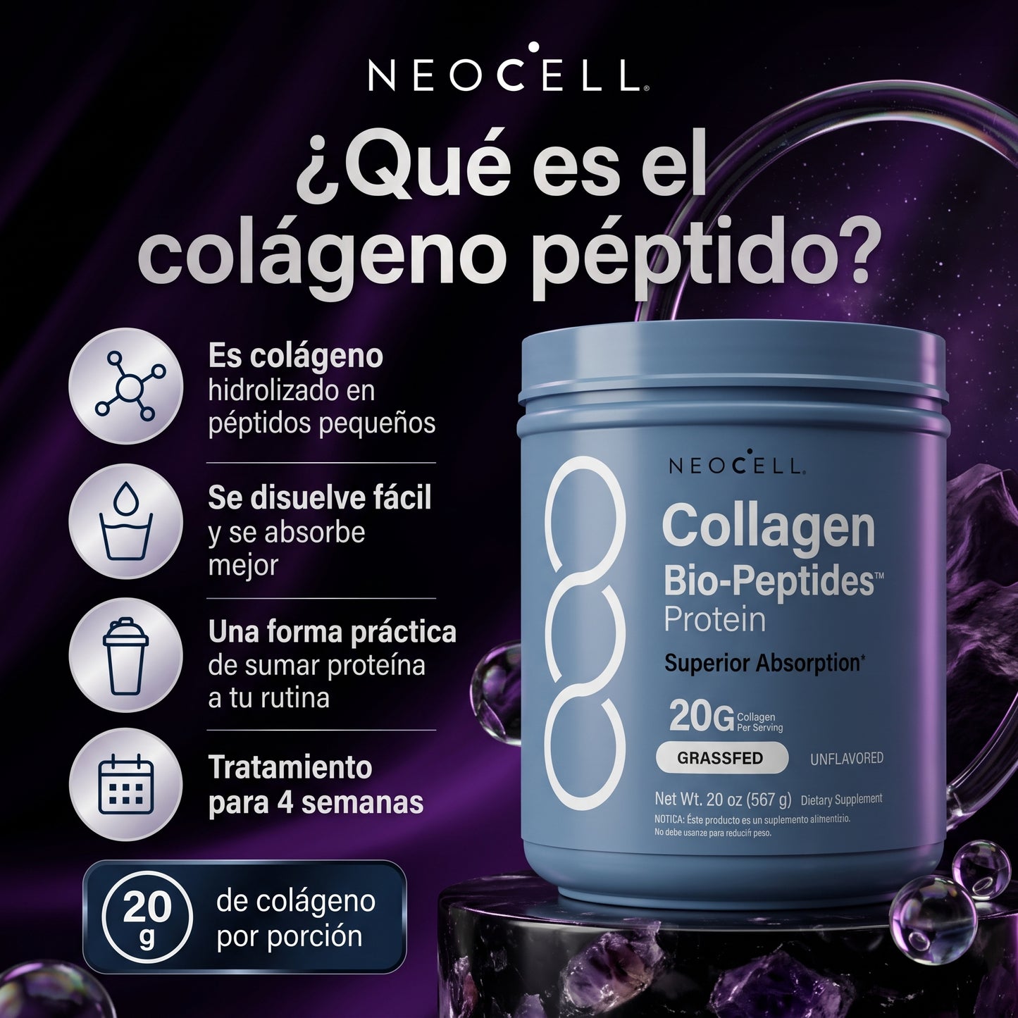 colágeno (bio-péptidos en polvo + protein) - neocell 567gr